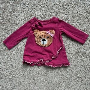 Good Lad I Baby Dress Pink Bear Applique I Size 12M I Long Sleeve‎ Ruffle Hem